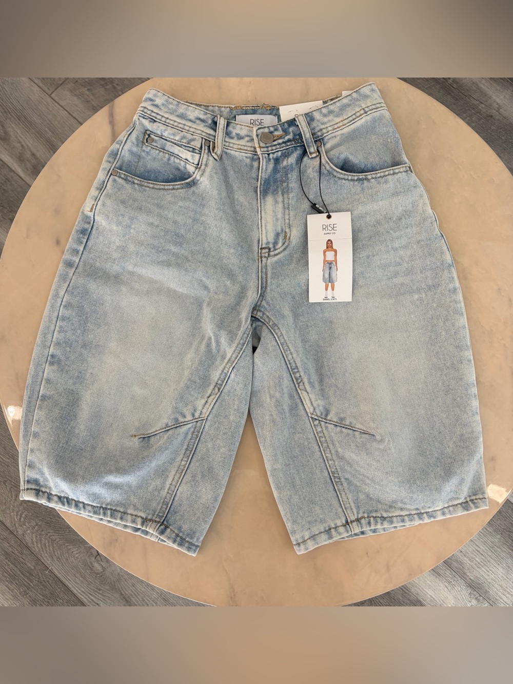 Rise Supply Co. Barrel Leg Bermuda Shorts.